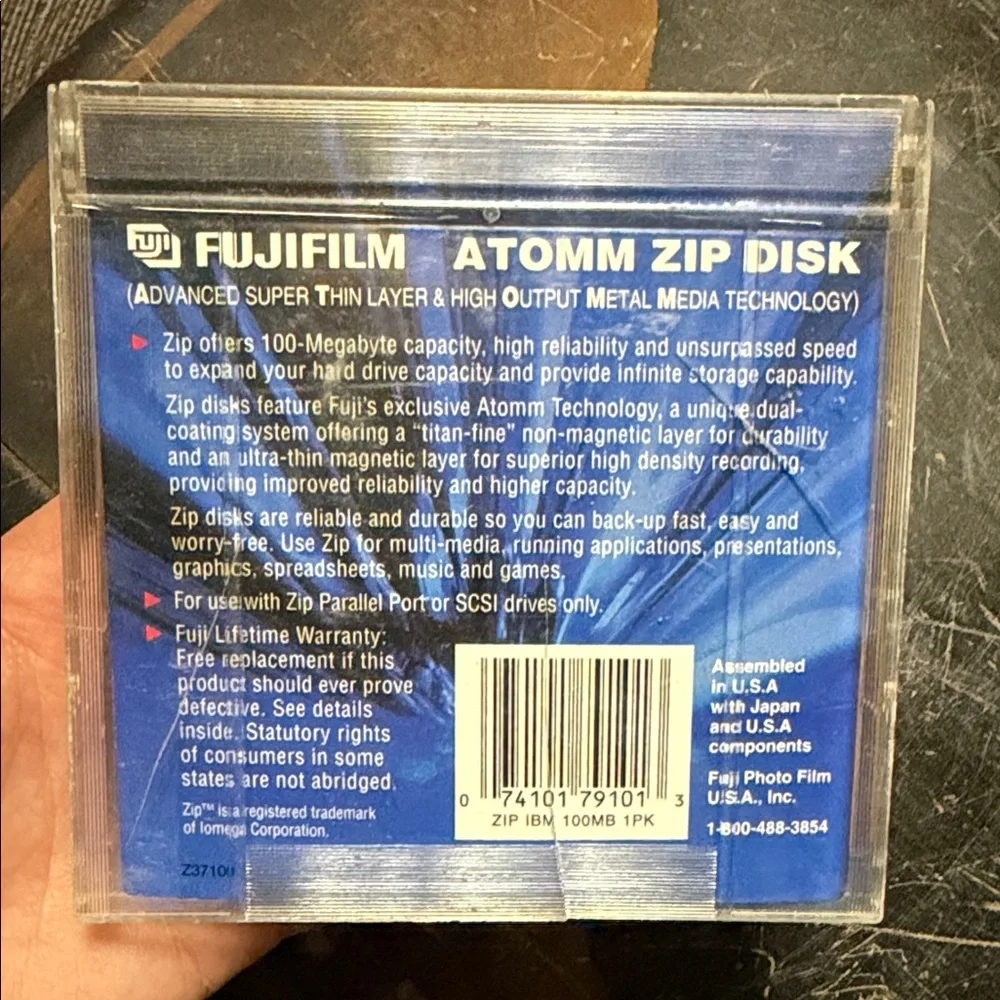 1994 Vintage Fujifilm ATOMM Zip Disk with Blue and Yellow Design